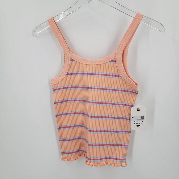 Billabong The Baby Tank Size Large Ribbed Fitted Striped Peach Pink Blue NEW - Picture 7 of 13